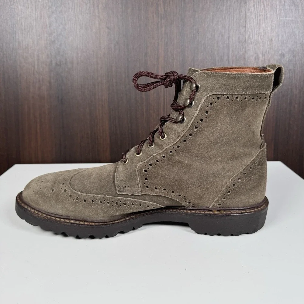 Allen Edmonds Saukville Brown Suede Wingtip Brogue Lug Sole Boots 11 D - Read